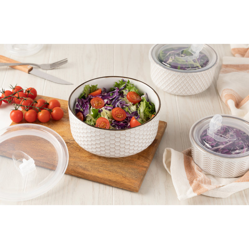 Kook Ceramic Nesting Bowls with Lids, Set of 4, Narbonne Collection