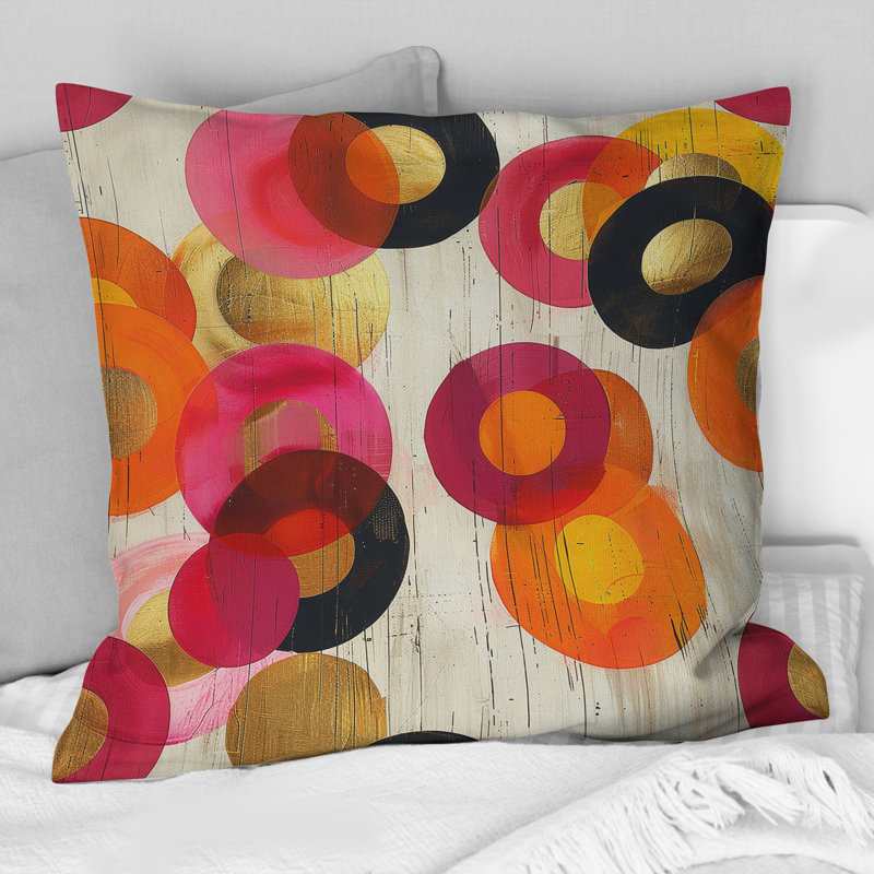 Coussin décoratif rose vif Midcentury Retro Circles, H 16 po x l 16 po