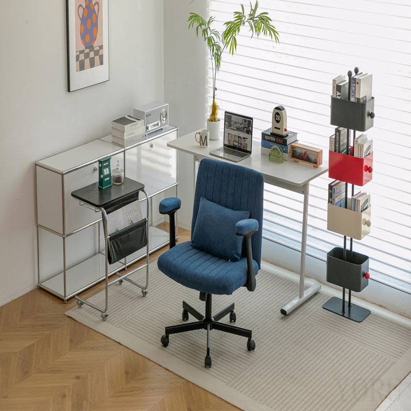 Modern Linen Blue Criss Cross Armrest Office Chair - Product Details