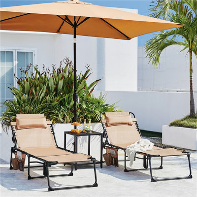 Outdoor Folding Tanning Chair Extended Portable Beach Lounger with Face Hole and Adjustable 5-Position by Yaheetech