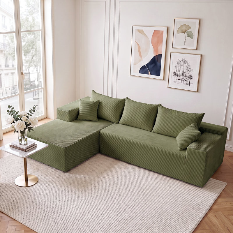 Canapé modulaire Harvill Boneless, 2 pièces, sans assemblage requis, Velours côtelé fin, Vert