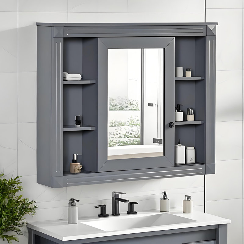 Elin 35 po X P 28,7 po H Grande armoire à pharmacie rectangulaire à fixation en surface avec miroir, Bleu