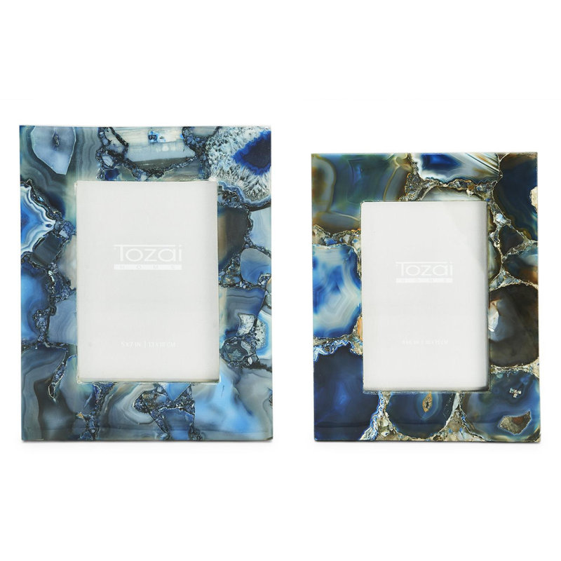 Ensemble de 2 cadres photo en agate bleue, Bleu