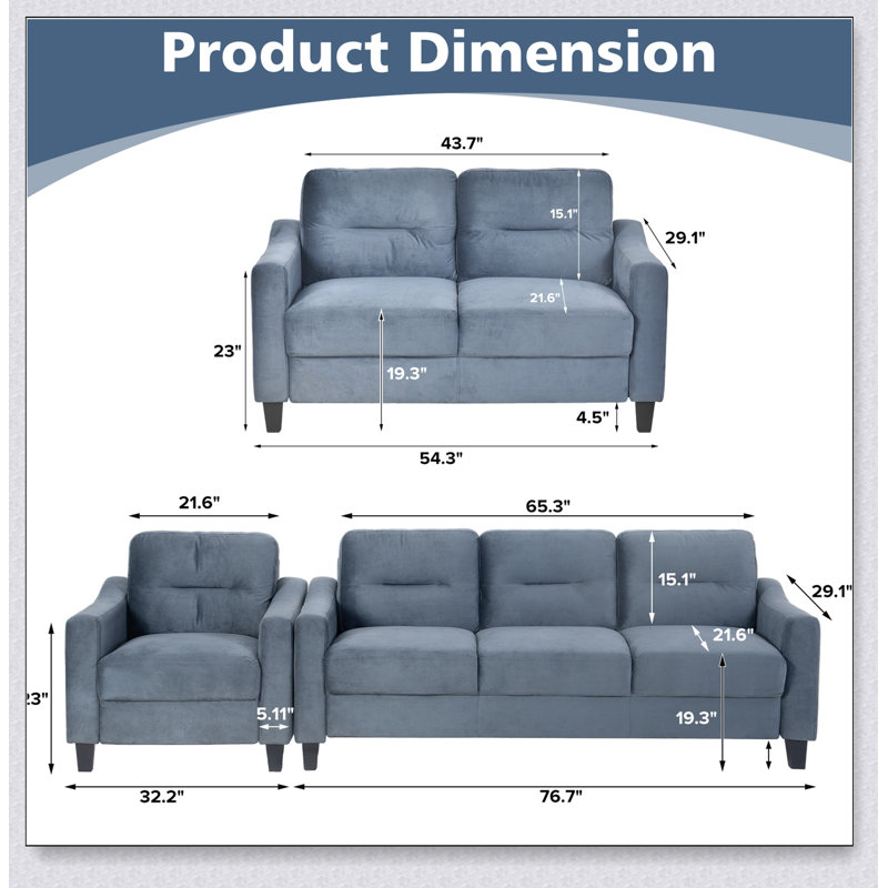 Couch Comfortable Sectional Couches set 1+2+3, Grey