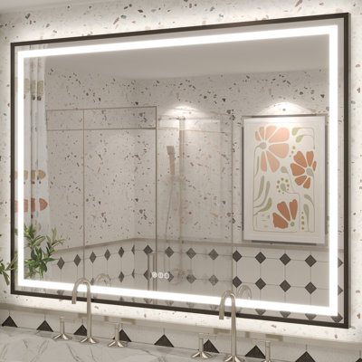 Molly Black Metal Framed LED Front Light and Backlit Anti-Fog Wall Bathroom/ Vanity Mirror