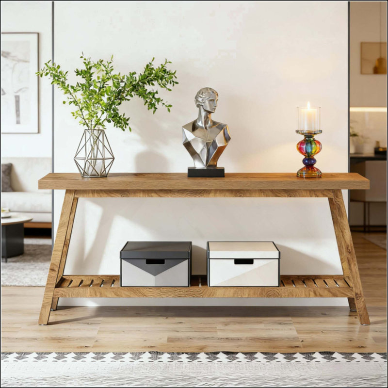 2-Tier Entryway Table,Sofa Table,Space-Saving Console Table, Light Brown
