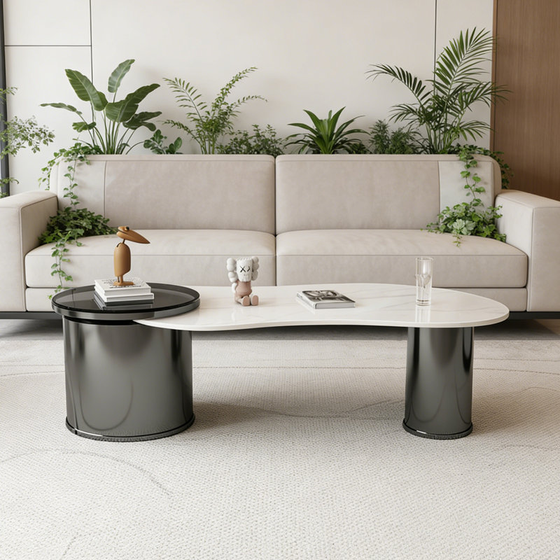 Table basse Modern Slate Home, Blanc / noir / gris clair, H 17,71 po x L 55,11 po x l 27,55 po