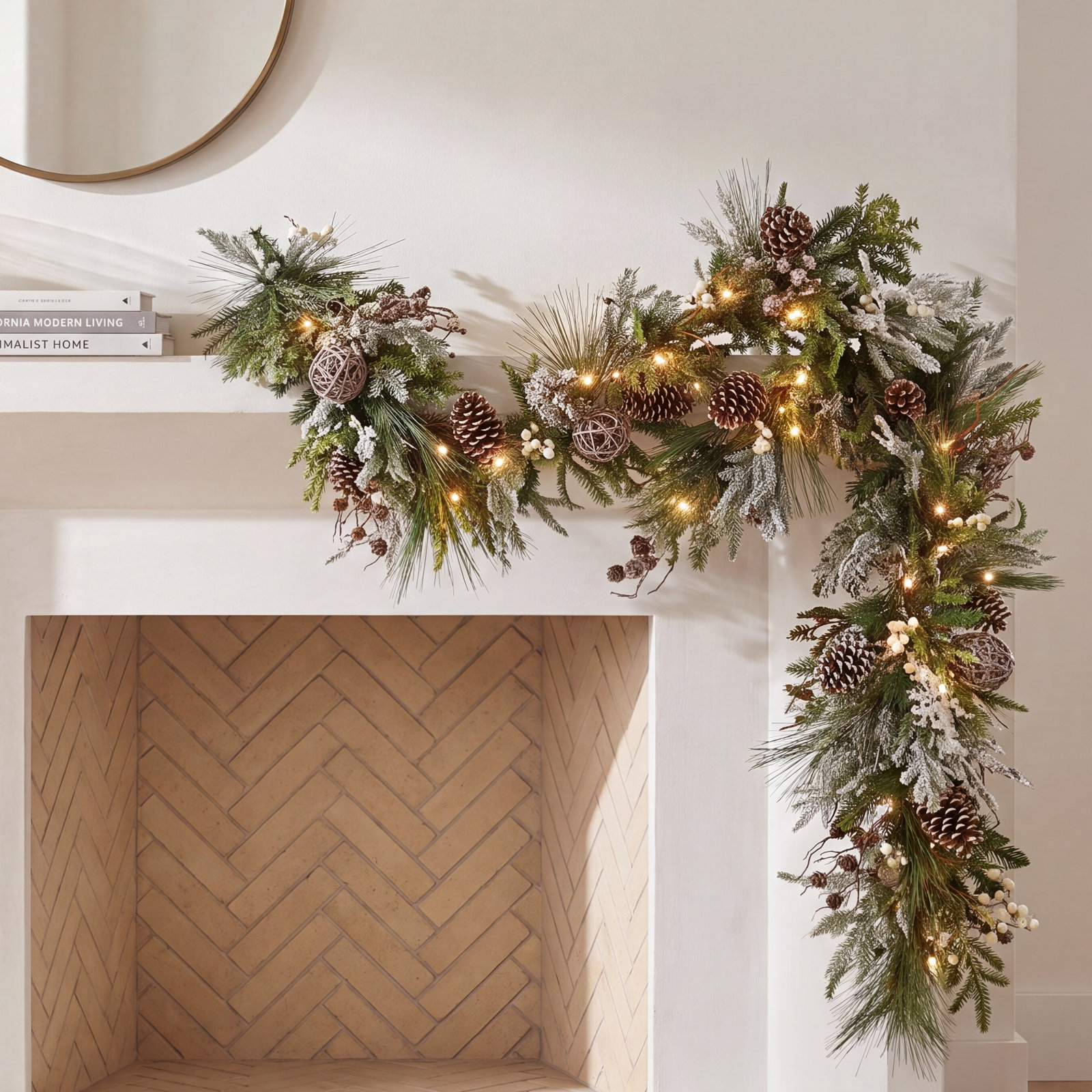 HGTV Cozy Winter Lighted Faux Pinecone Garland, 9'