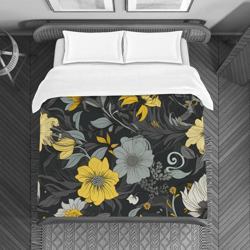 Machine Printed Duvet Cover, Twin Duvet Cover, Gray/Yellow