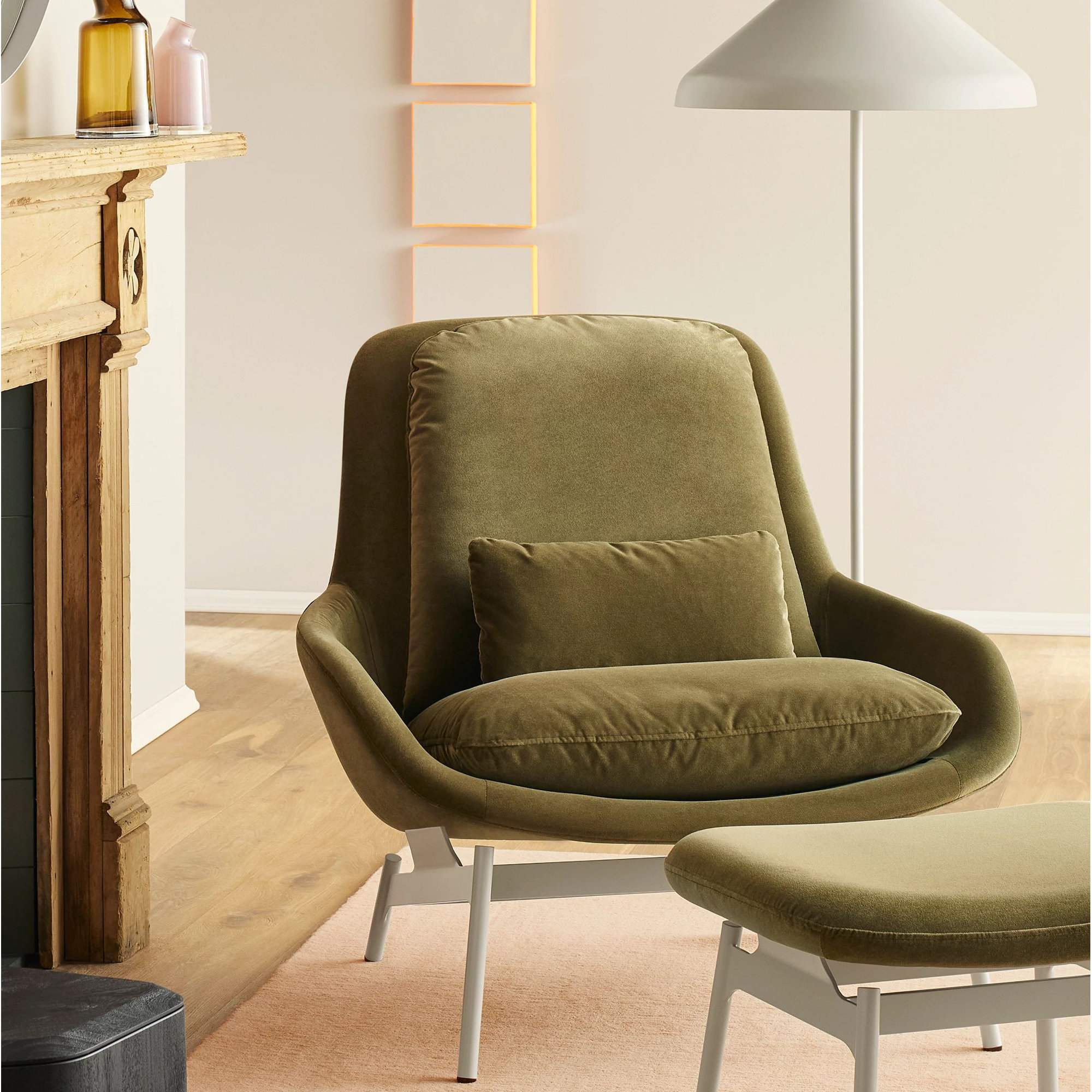 Field Upholstered Accent Chair, Moss Velvet Polyester Blend