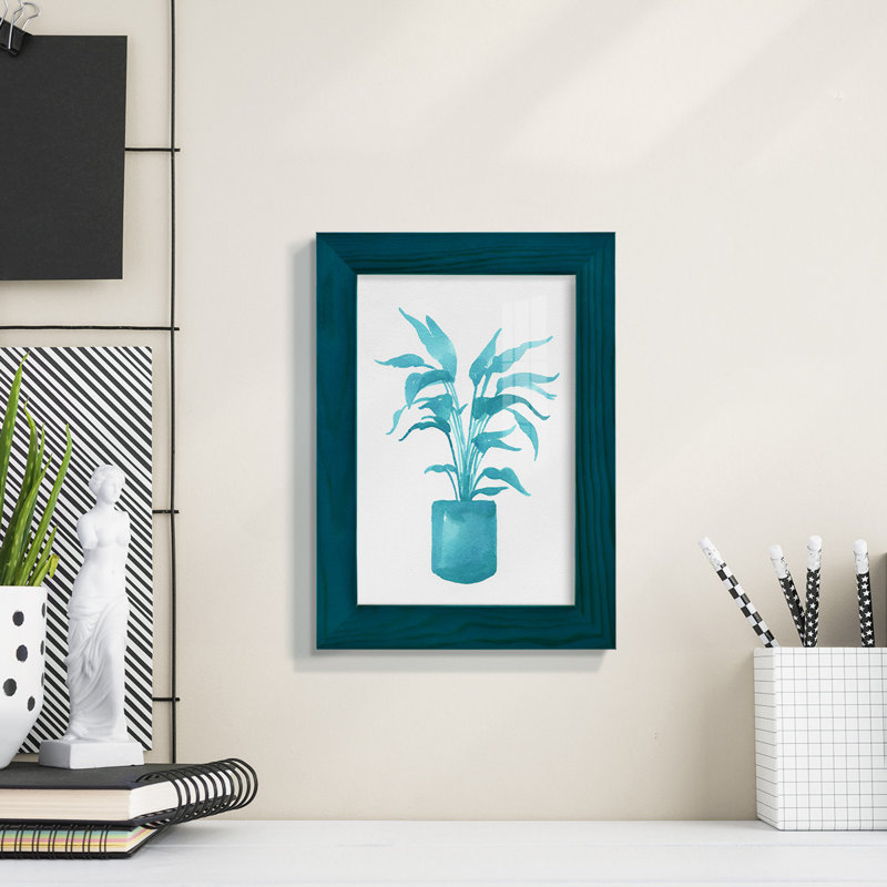 Watercolor House Plant IV - Impression encadrée avec verre, L 5 po x H 7 po x P 1 po, Cadre bleu