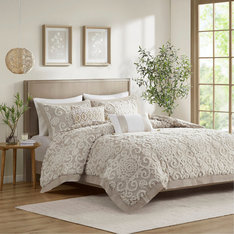 Ensemble de housse de couette en coton taupe, Housse de couette pour grand lit + 2 taies décora, Taupe