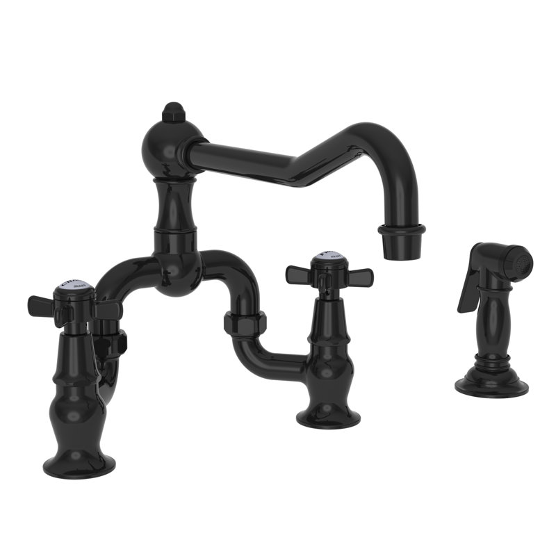 Fairfield Kitchen Bridge Faucet with Side Spray, Gloss Black