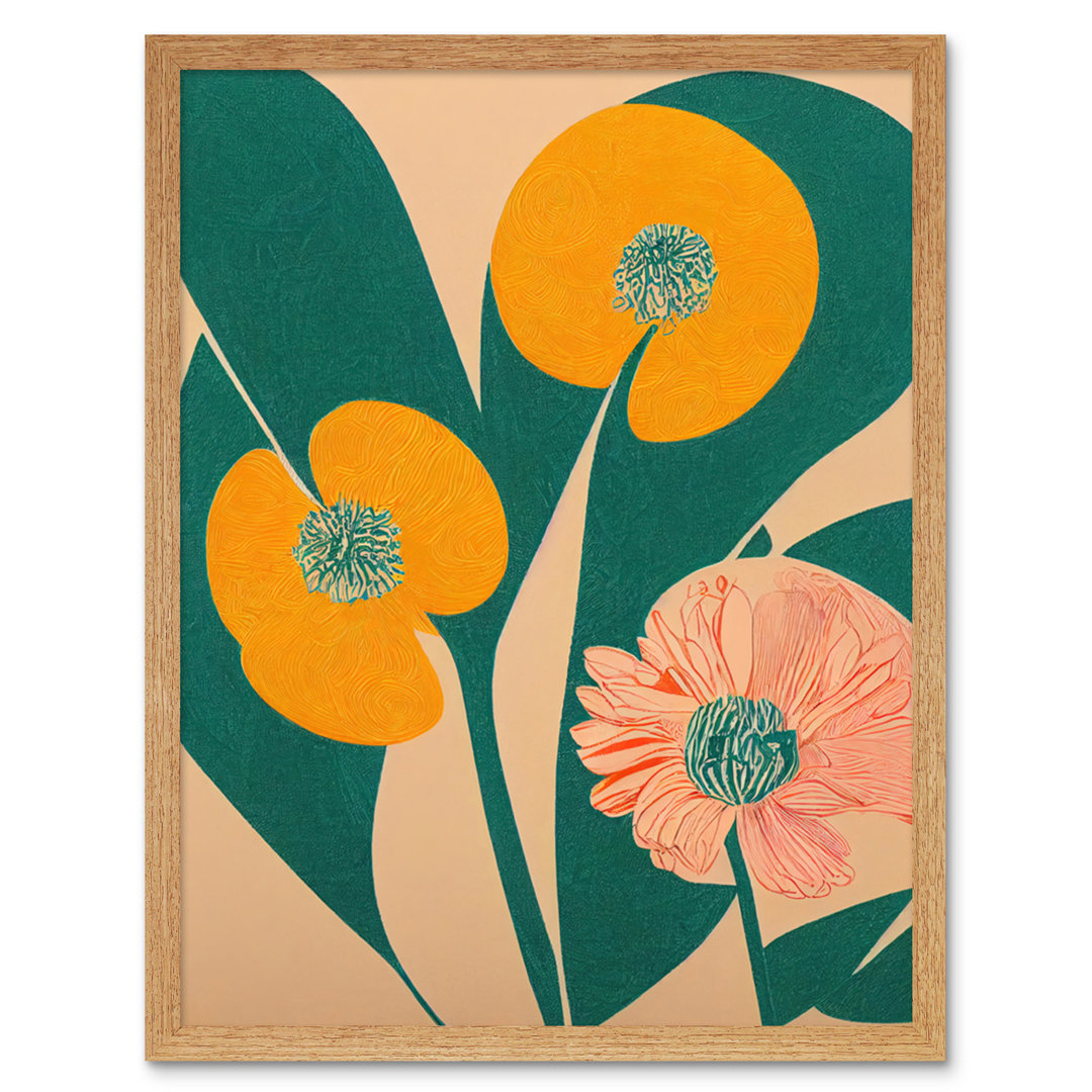 California Poppy Flower Blooms Leaves - Print