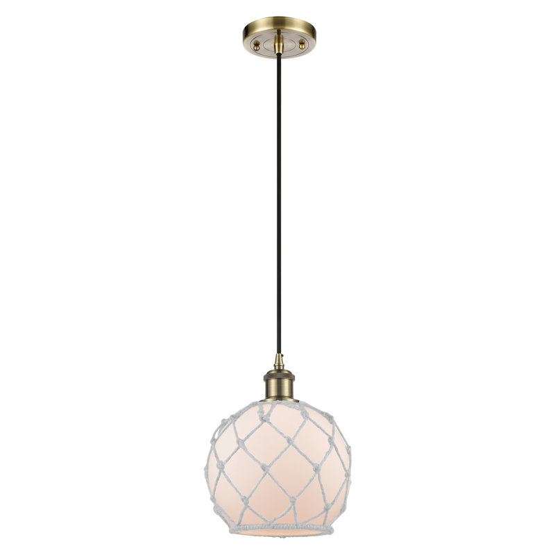 Mini-luminaire suspendu à cordon 1 lumière 8 po Ballston - Ametra, H 10 po x l 8 po x P 8 po, Verre blanc avec corde blanche