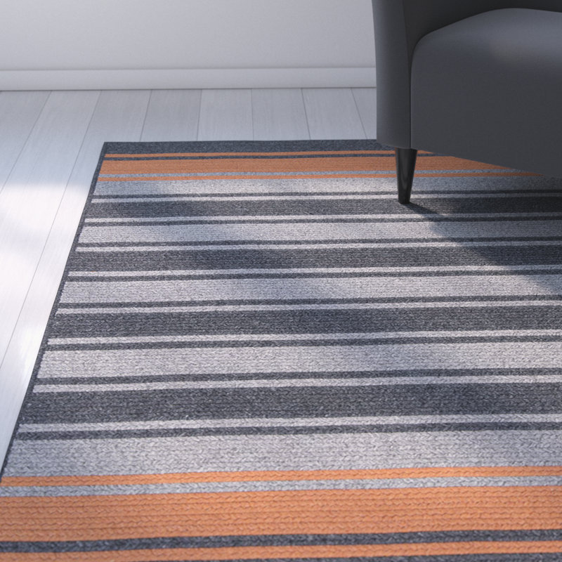 Tapis réversible en mélange de laine Caitlin - gris anthracite / orange, 8 pi x 10 pi
