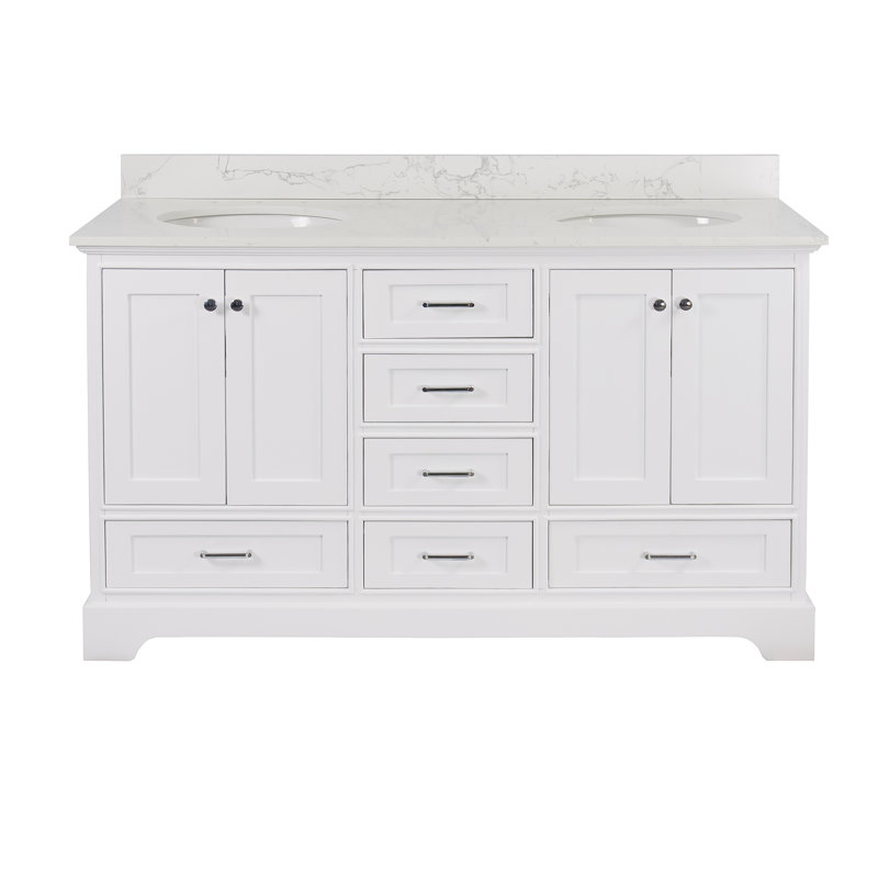 Ensemble de meuble-lavabo double 60 po Larosa, Blanc, Marbre d'ingénierie