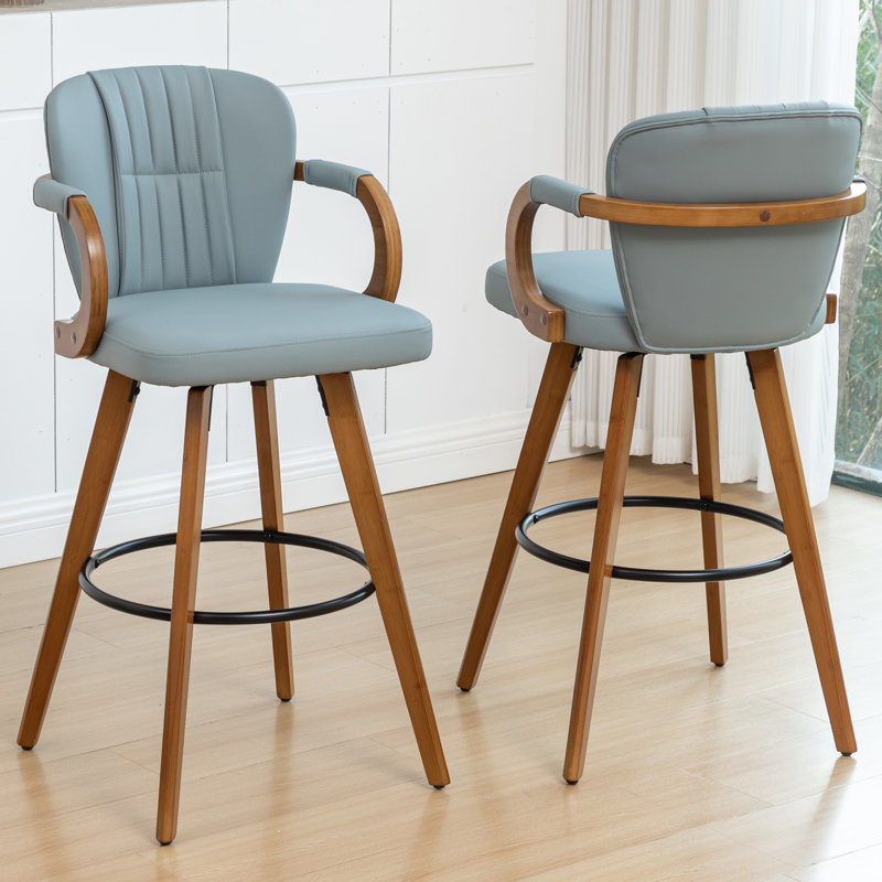 Modern Upholstered Leather Swivel 26 inch Bar Stools & Counter Stools, Blue, Counter Stool (26” Seat Height)