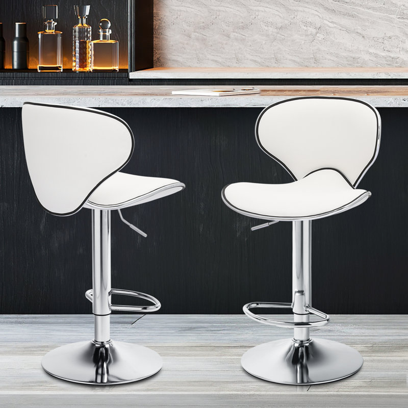 Enyeart Swivel Adjustable Height Bar Stool, White Faux Leather