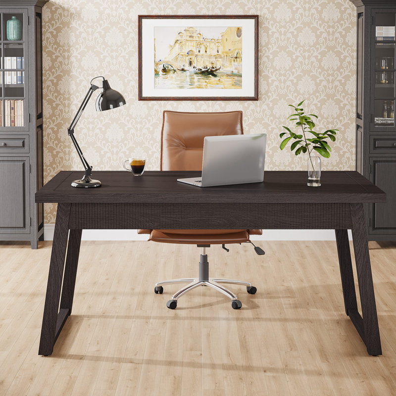 55.1" W Writing Desk with Drawer, MDF, Dark Brown