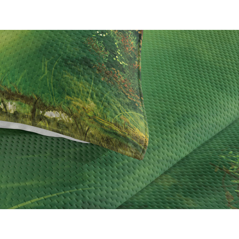 Green Nature Print Twin Quilted Bedspread Set