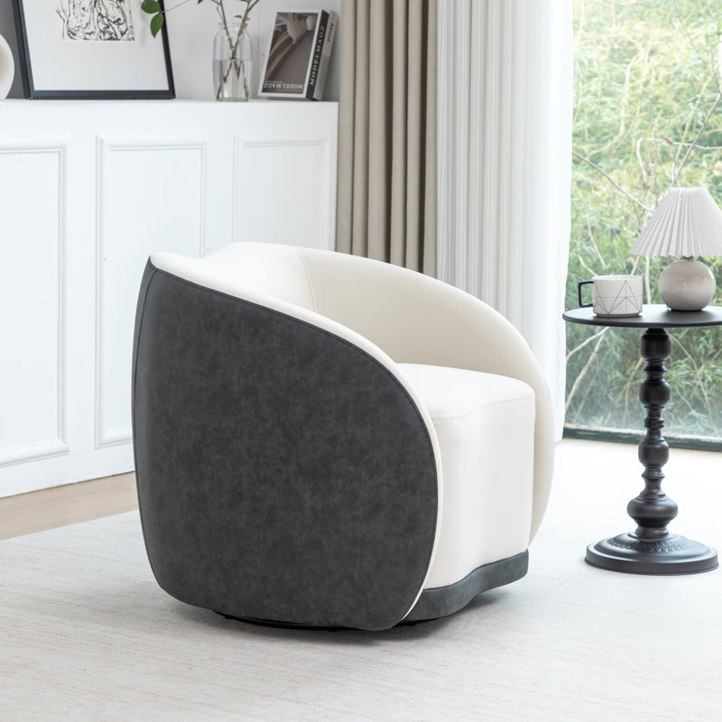 Fauteuil demi-tonneau pivotant en velours Aastha, Noir / blanc