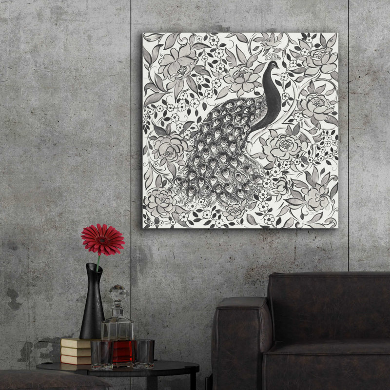 «Peacock Garden III BW» par Miranda Thomas, art mural en verre acrylique, H 36 po x l 36 po x P 0,2 po