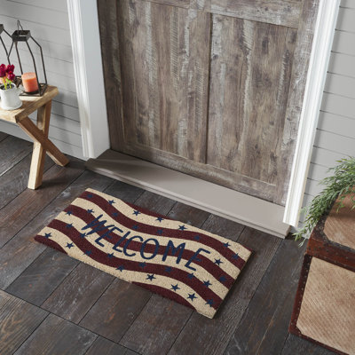Festive Finds RWB Flag Stripes Coir Welcome Rug Rect