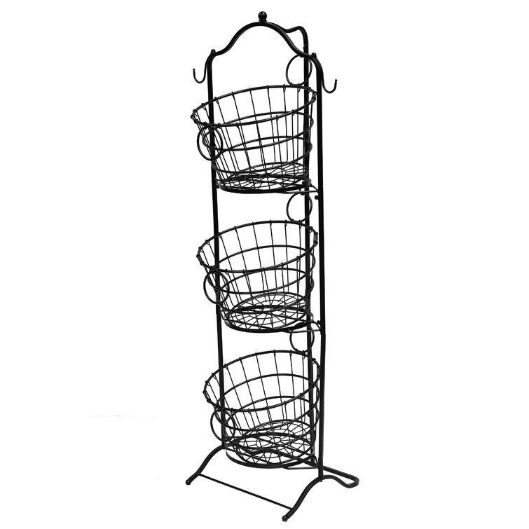 Red Barrel Studio 3-Tier Wire Basket Stand with Removable Baskets - Kitchen Organizer - Fruit Vegetable Produce Metal Hanging Storage Bin for Pantry