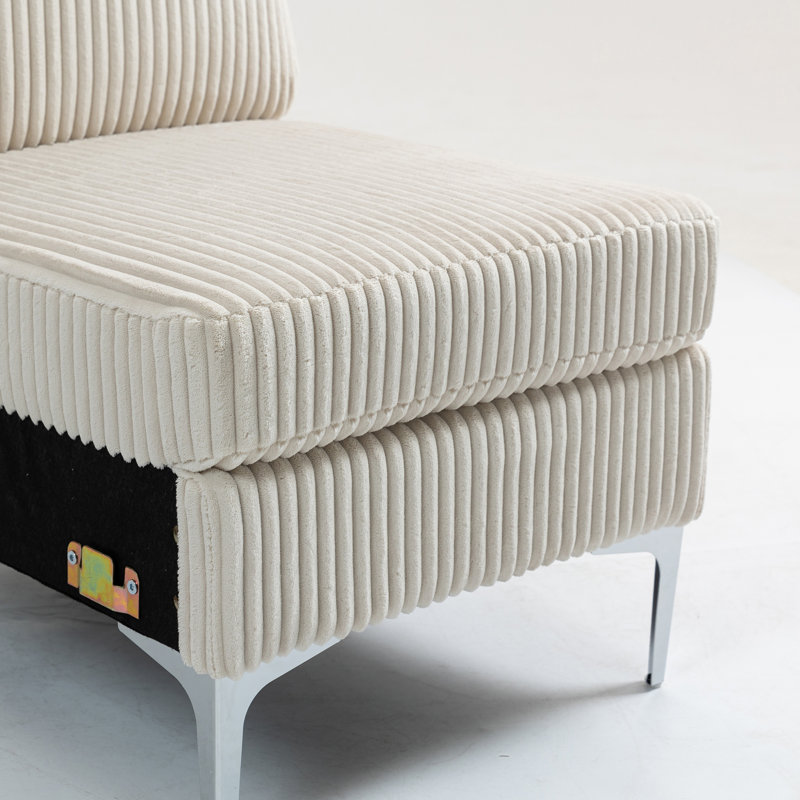 22.65" W Armless Accent Chair For Modular Sectional Sofa, Beige Corduroy
