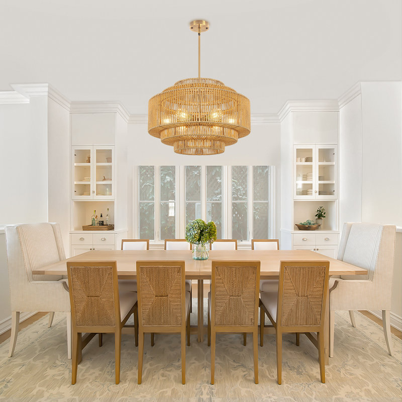 Lustre tambour en rotin de style bohémien tissé à la main à 6 lumières Abilene