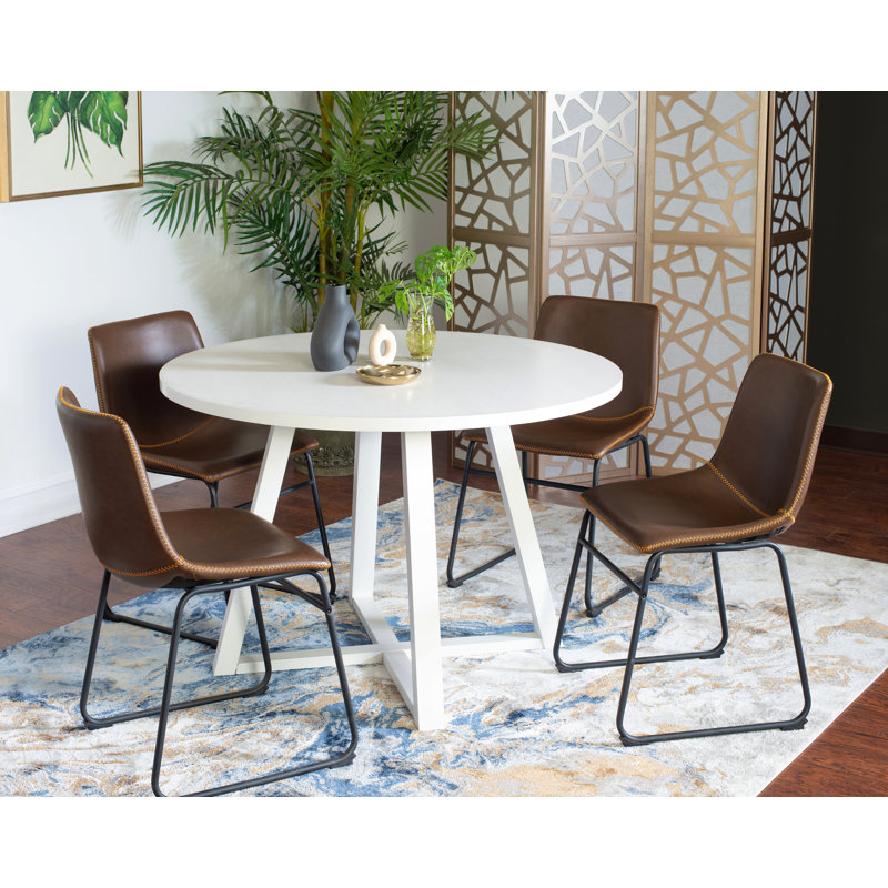 Ensemble de salle à manger 5 pièces, table à manger tréteaux et 4 chaises élégantes, Brun