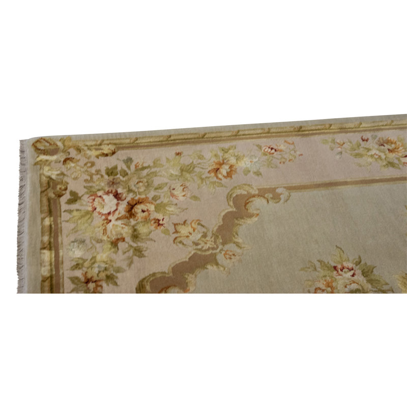Tapis céladon et bisque noué à la main de haute qualité
