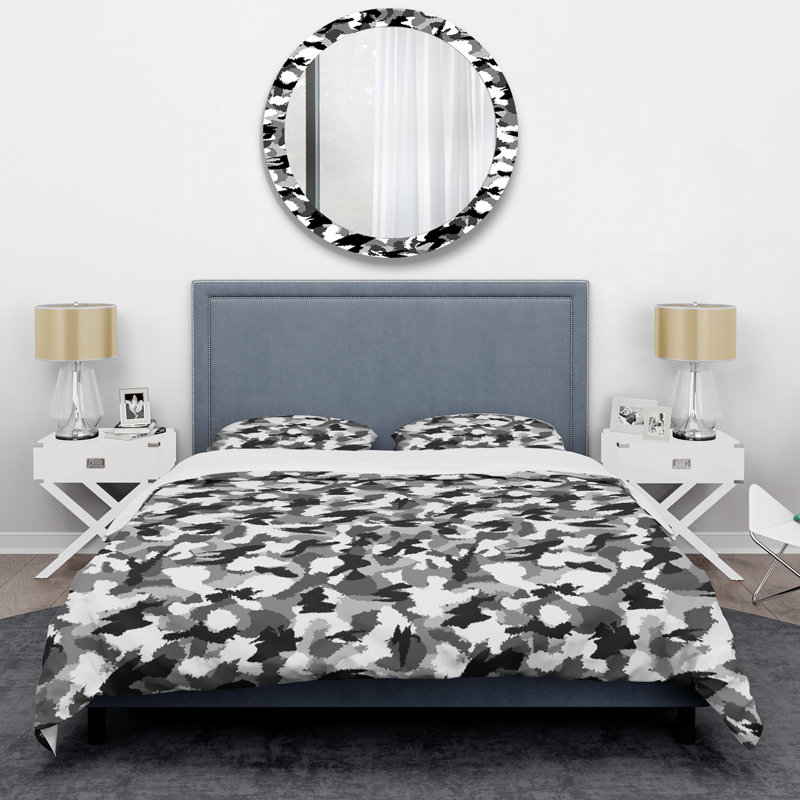 Ensemble de housse de couette en microfibre gris / blanc 3 pièces