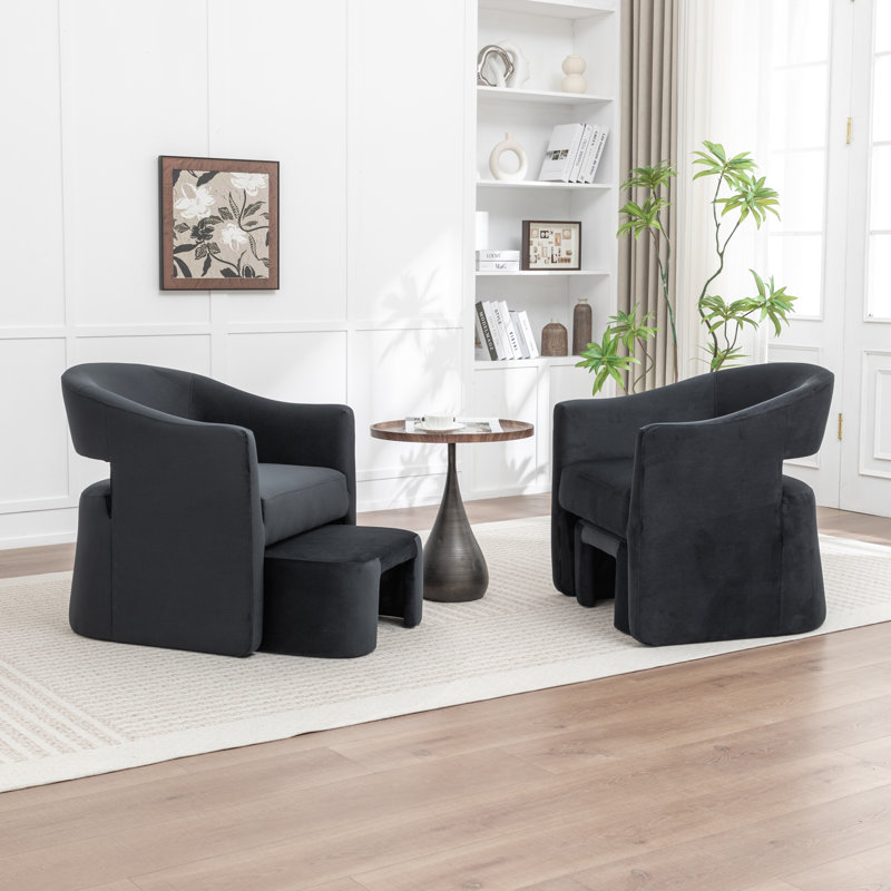 Fauteuil demi-tonneau rembourré avec repose-pieds, Noir