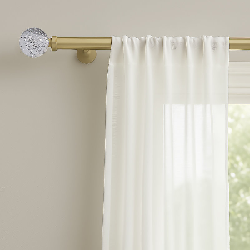 Clear Ball Bubbles Modern Curtain Rod For Windows, 48" - 86", Gold