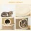 Habitation pour chat 28 po, cachette pour chat 3 étages avec patin à griffes en sisal, petit arbre à chat en forme de tonneau pour chats d'intérieur, kaki et brun