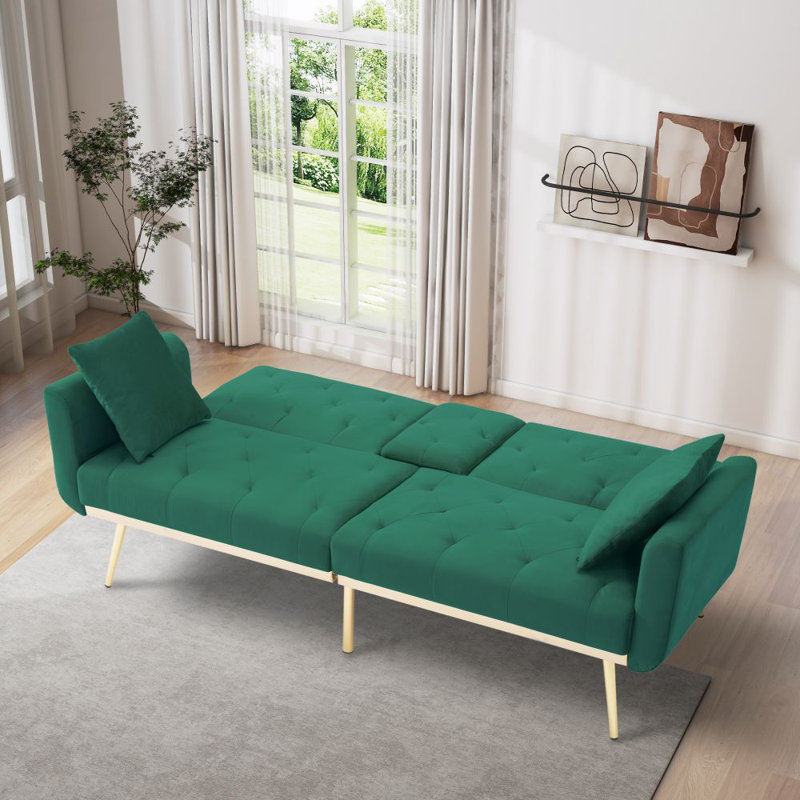 Canapé en velours à accoudoirs arrondis 72,4 po Ewere, Velours vert