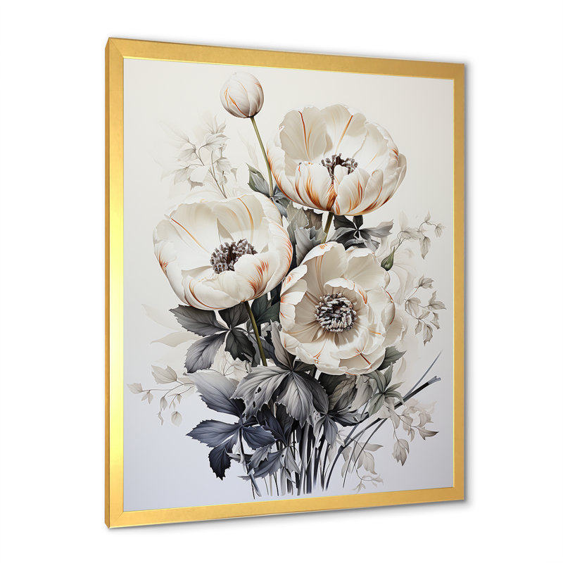 Minimalisme, tulipes blanches, symphonie III sur toile, H 44 po x l 34 po x P 1,5 po, Cadre doré simple