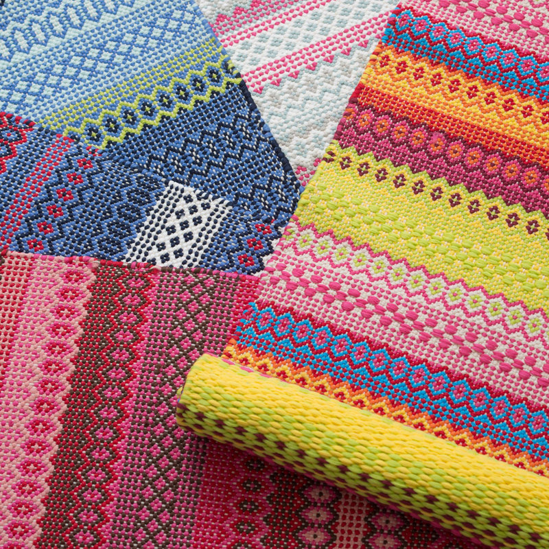 Fiesta Stripe French Blue/Green Handwoven Indoor/Outdoor Rug, Rectangle 4' x 6'