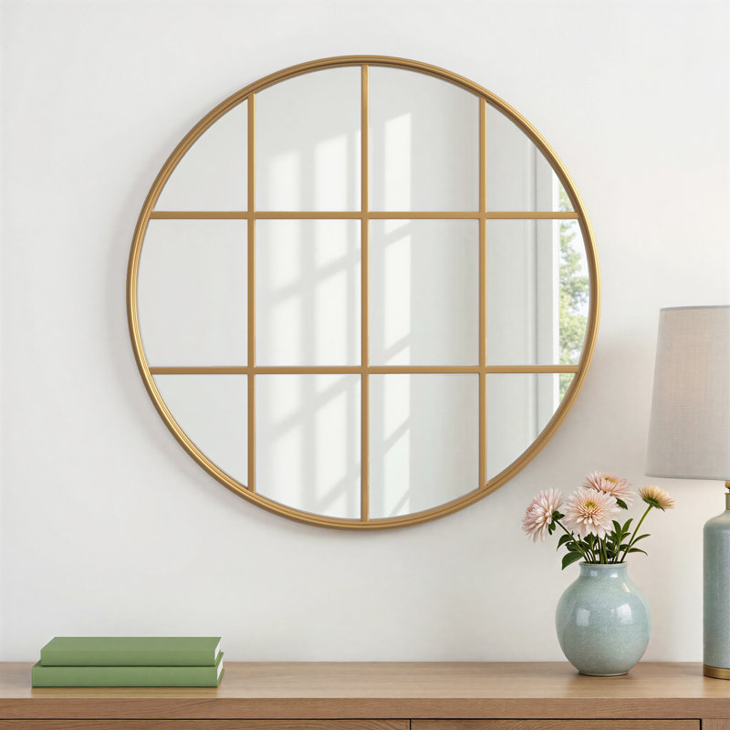 Karle Metal Flat Wall Mirror, Brass, 31.5" x 31.5"