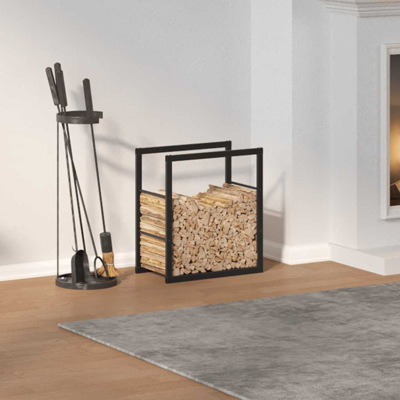  Support à bois de chauffage noir en acier 21,7 po x 11,8 po x 24 po