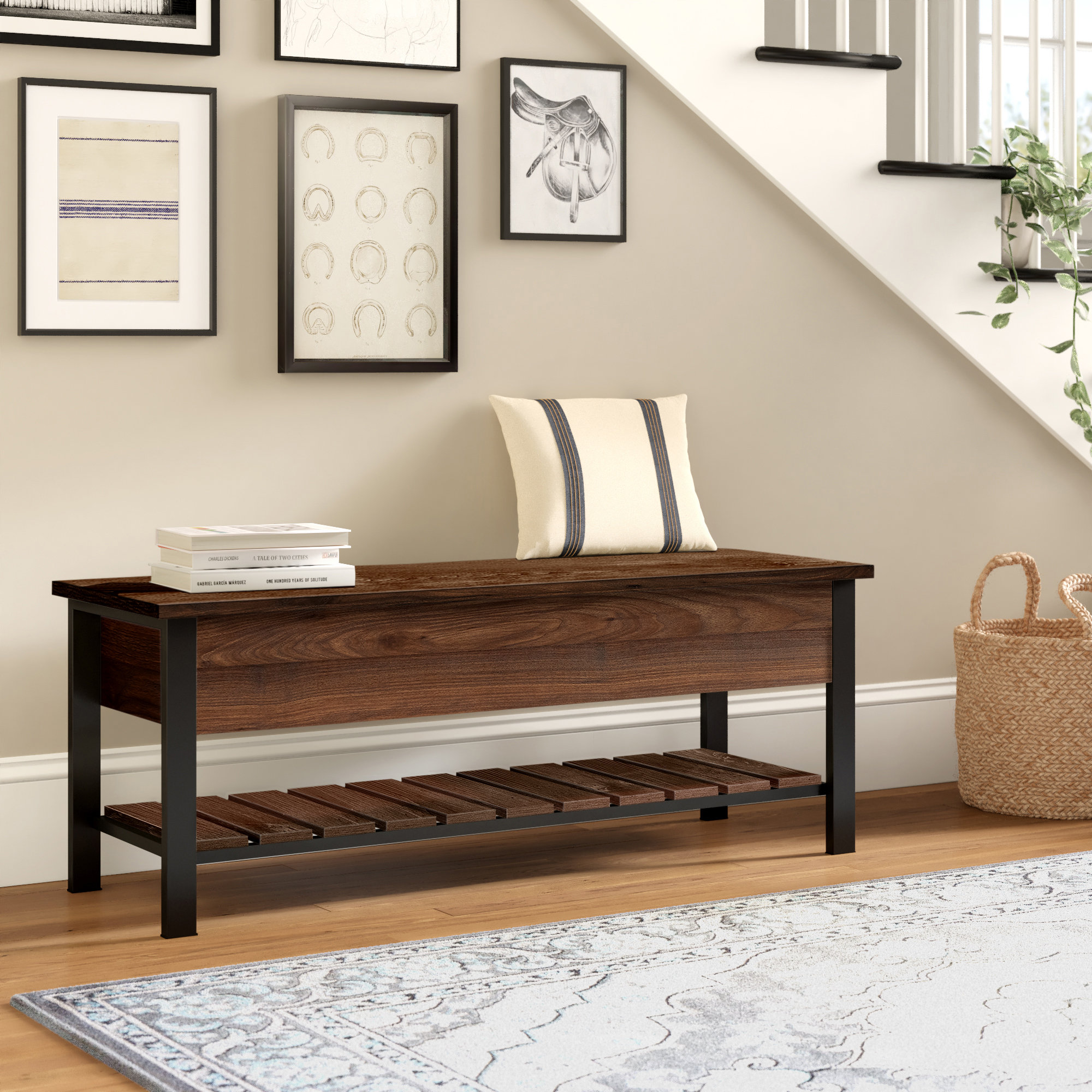 Compact Bench For R Storage Red Barrel Studio® Raland Lift Top Storage Bench with Lower Shelf ...