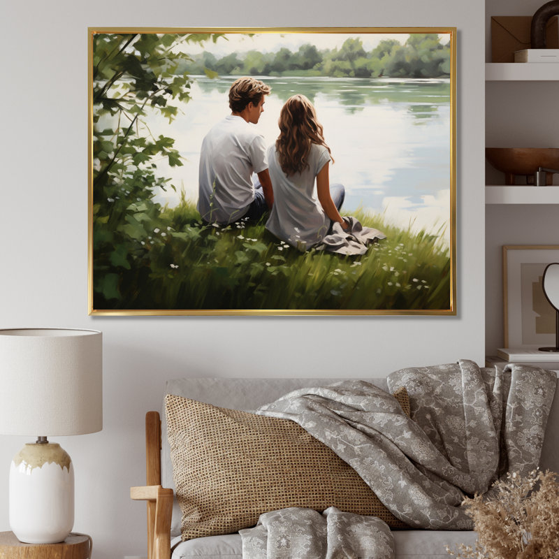 Bertineke, paysage romantique, sérénade tranquille II, H 12 po x l 20 po x P 1 po, Cadre flottant doré