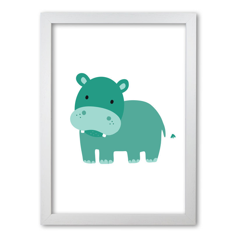 Children's Animals, Hippo - Print, 60 cm H x 42 cm W x 5 cm D, White Grain Frame