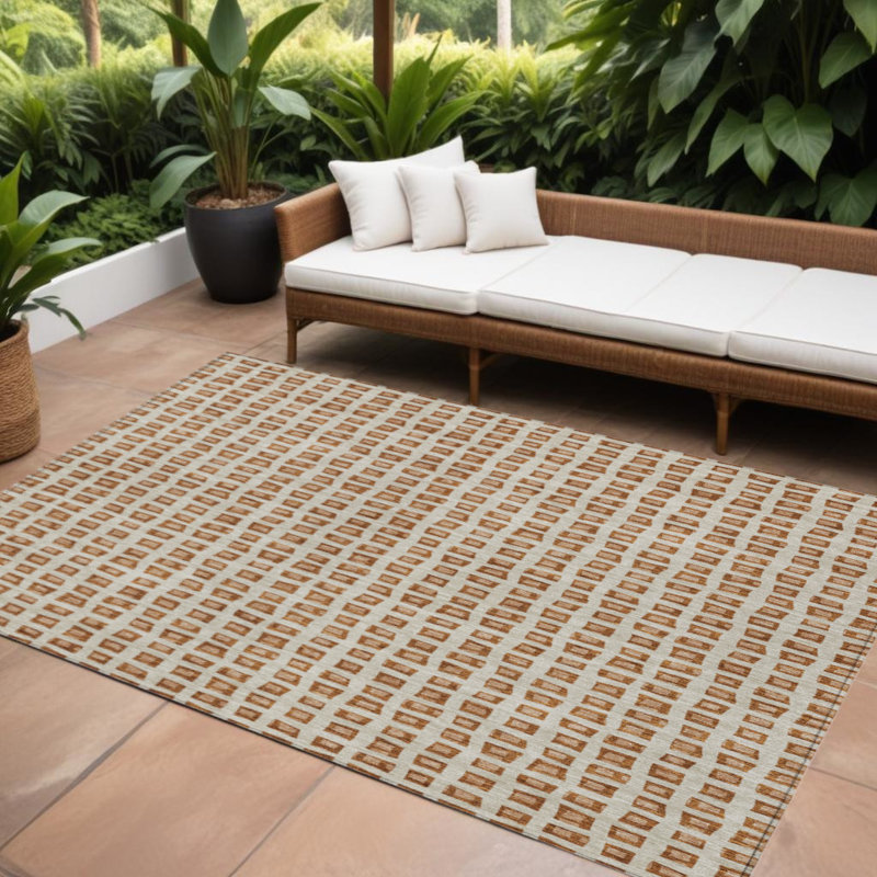 Tapis extérieur lavable à motif géométrique 10 pi x 14 pi orange et beige