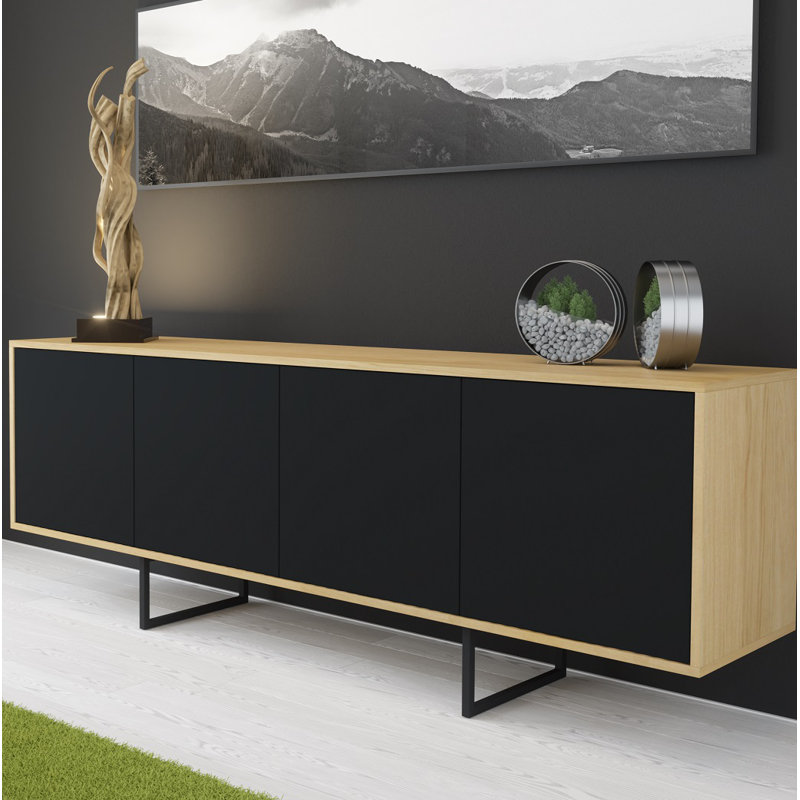 Largo 204cm Sideboard, Black/Natural Oak
