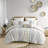 Cotton Printed Comforter Set With Chenille White/Navy Full/Queen-119417194-119417195
