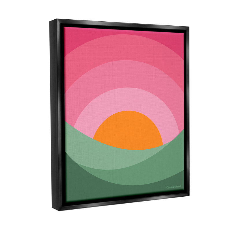 «Green & Pink Landscape», art mural encadré noir sur toile flottante par Carrie Cantwell, Cadre flottant gris lustré