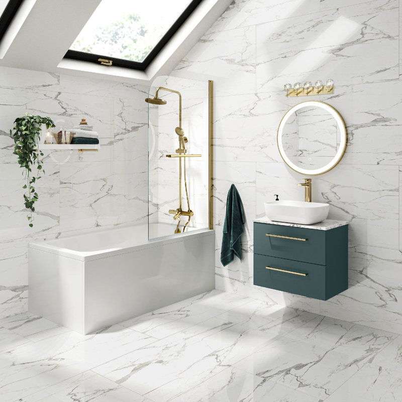 Meuble-lavabo moderne à 5 lumières DEL doré avec cristal , Or